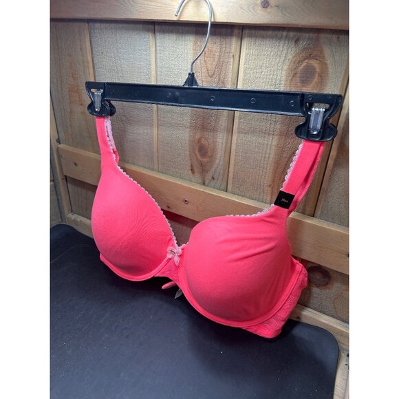 Victorias Secret Pink Lined Perfect Coverage Bra 38DD Coral Lace Trim NWT - Picture 2 of 8